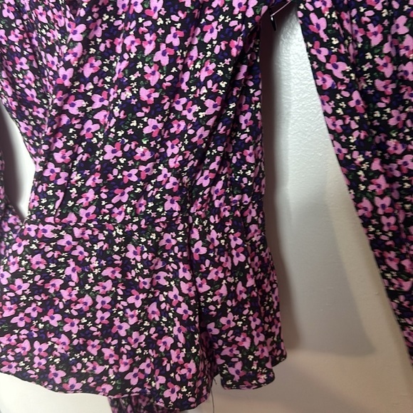 Zara Floral Wrap Front Asymmetrical Hem Peplum Long Sleeve V-Neck Blouse Top - Picture 12 of 16